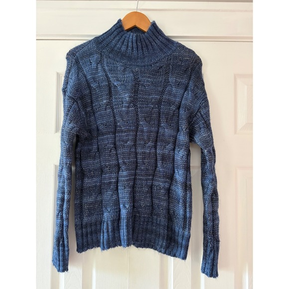 crown & ivy Sweaters - Crown & Ivy Womens Navy Blue Cable Cowl Neck Metallic Sparkle Sweater Size M NEW